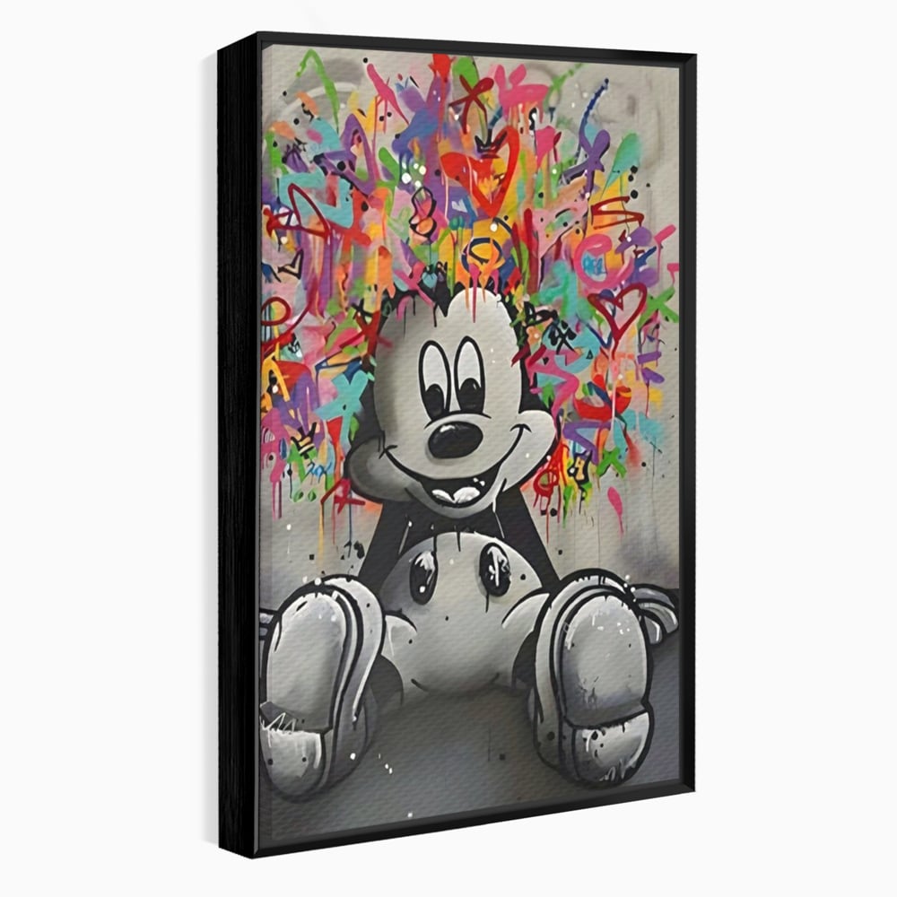 Tablou canvas cu tablou canvas cu mickey mouse colorat, in rama de aluminiu negru